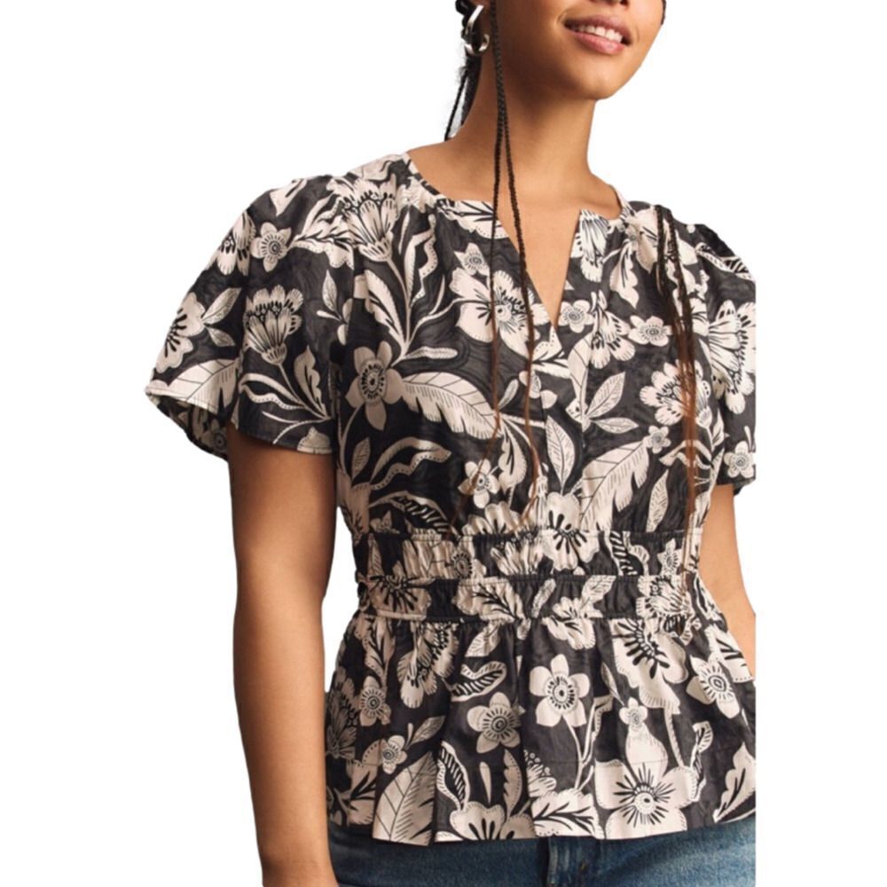 Anthropologie NWOT Somerset Blouse tropical black white floral top - XS